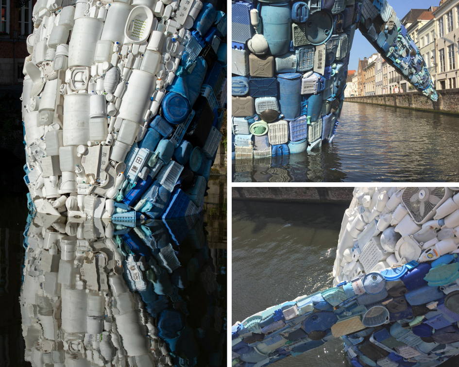 Plastik atıklardan oluşan dev balina heykeli